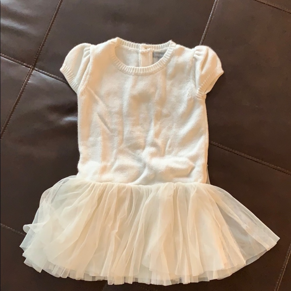 Ivory sweater dress with tulle skirt